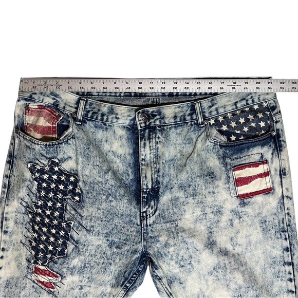 DIAMOND STASH Acid Wash American Flag Jeans Street Style Distressed sz 42 x 31 - Picture 4 of 10